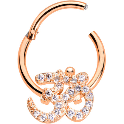 16G 3/8 Clear CZ Gem Rose Gold Tone Om Hinged Segment Ring
