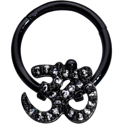 16G 3/8 Clear CZ Gem Black Amazing Om Hinged Segment Ring