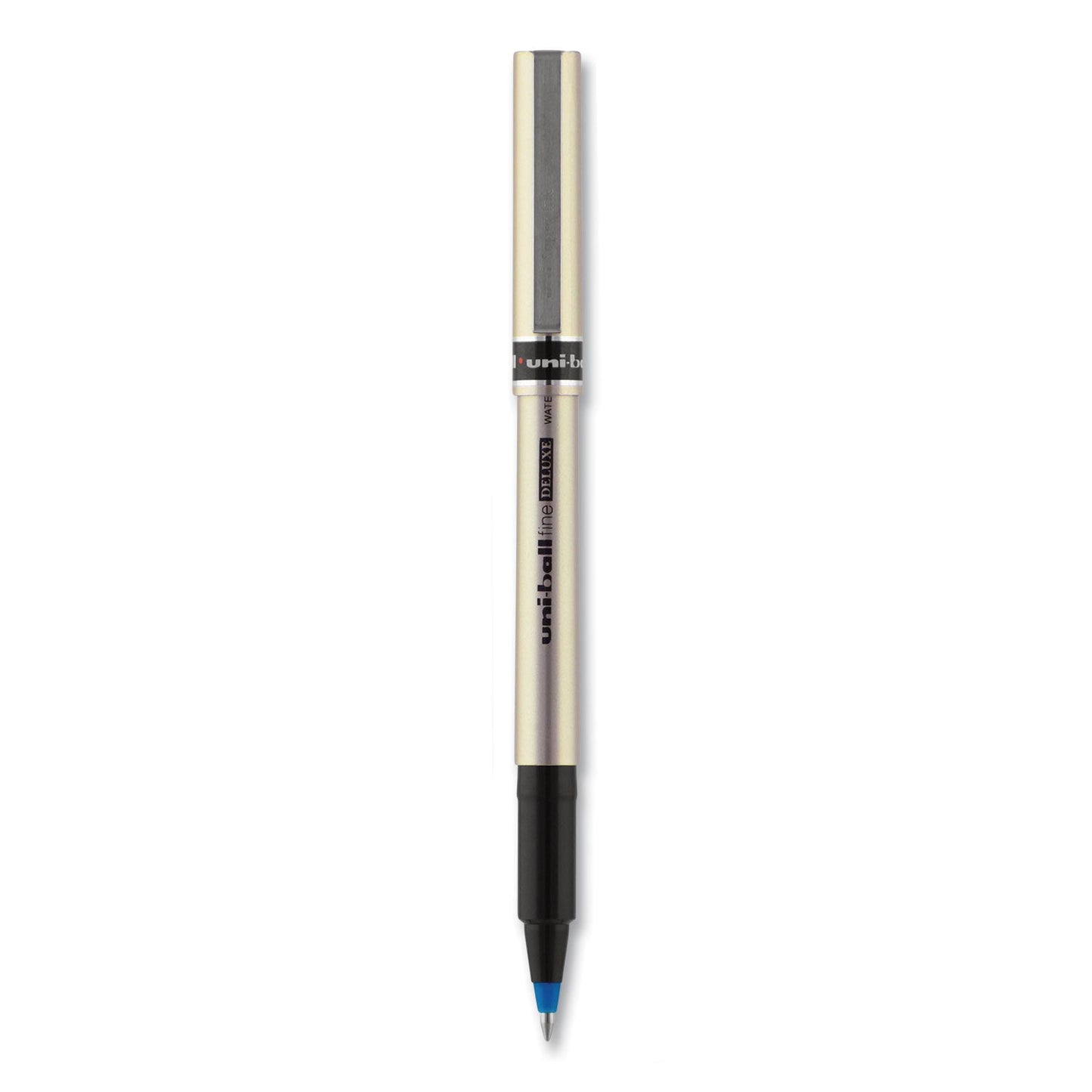 uniball Deluxe Roller Ball Pen, Stick, Fine 0.7 mm, Blue Ink, Champagne Barrel, Dozen