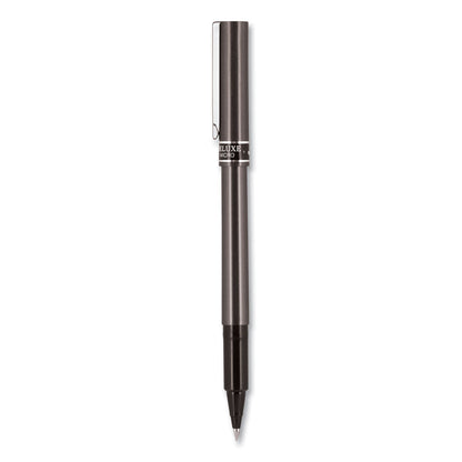 uniball Deluxe Roller Ball Pen, Stick, Micro 0.5 mm, Black Ink, Metallic Gray Barrel, Dozen