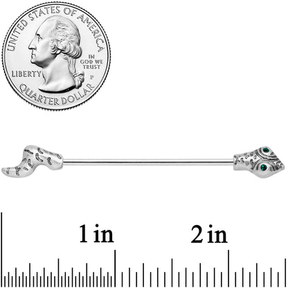 14G Green Gem Tribal Snake Industrial Barbell 38mm
