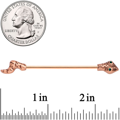 14G Green Gem Rose Gold Tone Tribal Serpent Industrial Barbell 38mm
