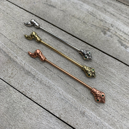 14G Green Gem Tribal Snake Industrial Barbell 38mm