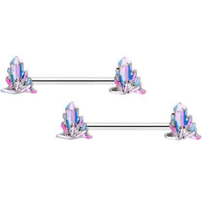 14G 5/8 Pink White Geology Barbell Nipple Ring Set