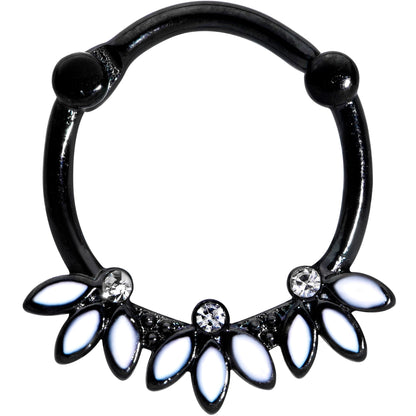 16G 3/8 Clear Gem Black White Leaves Cartilage Clicker