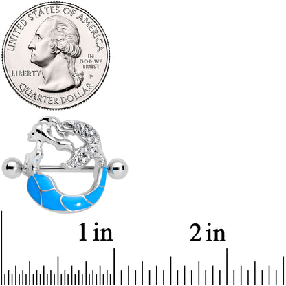 14G 9/16 Clear Gem Blue Mermaid Nipple Shield Set