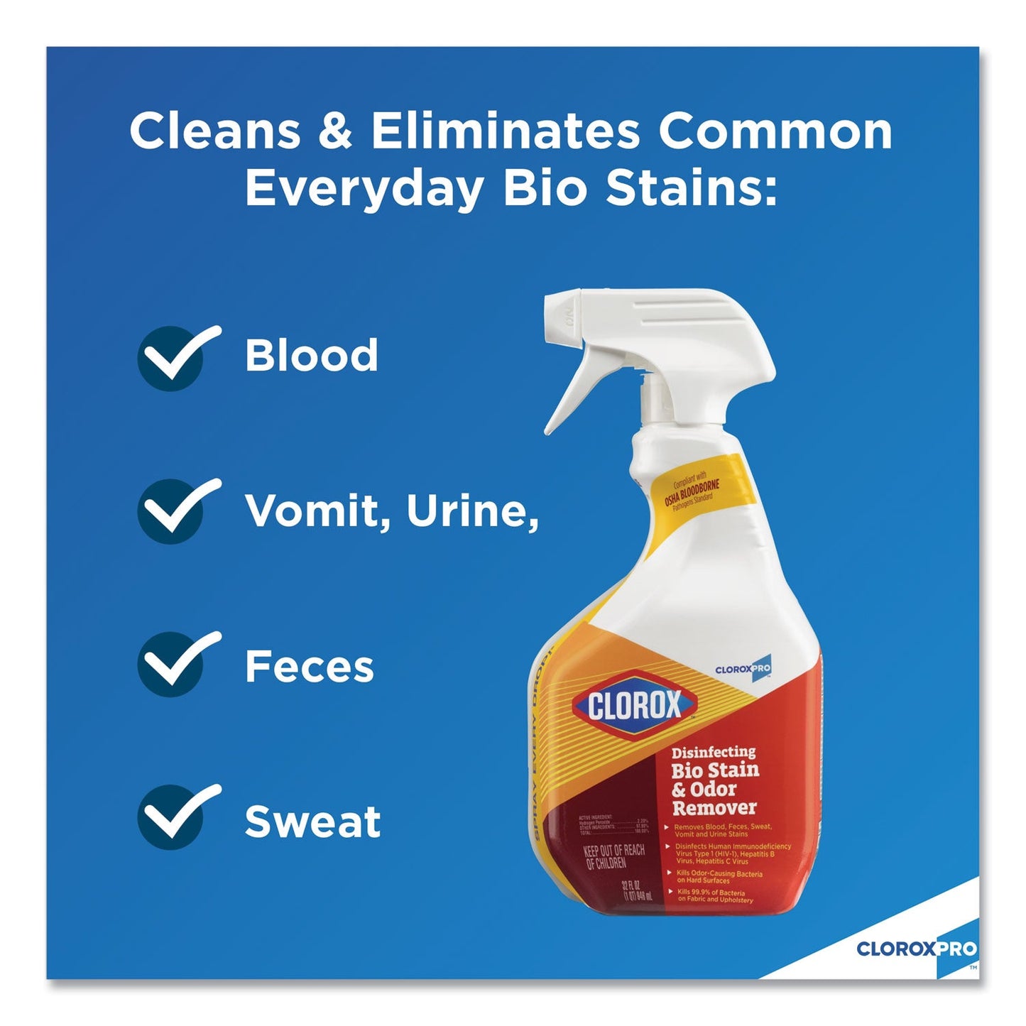 Clorox Disinfecting Bio Stain and Odor Remover, Fragranced, 32 oz Spray Bottle, 9/Carton