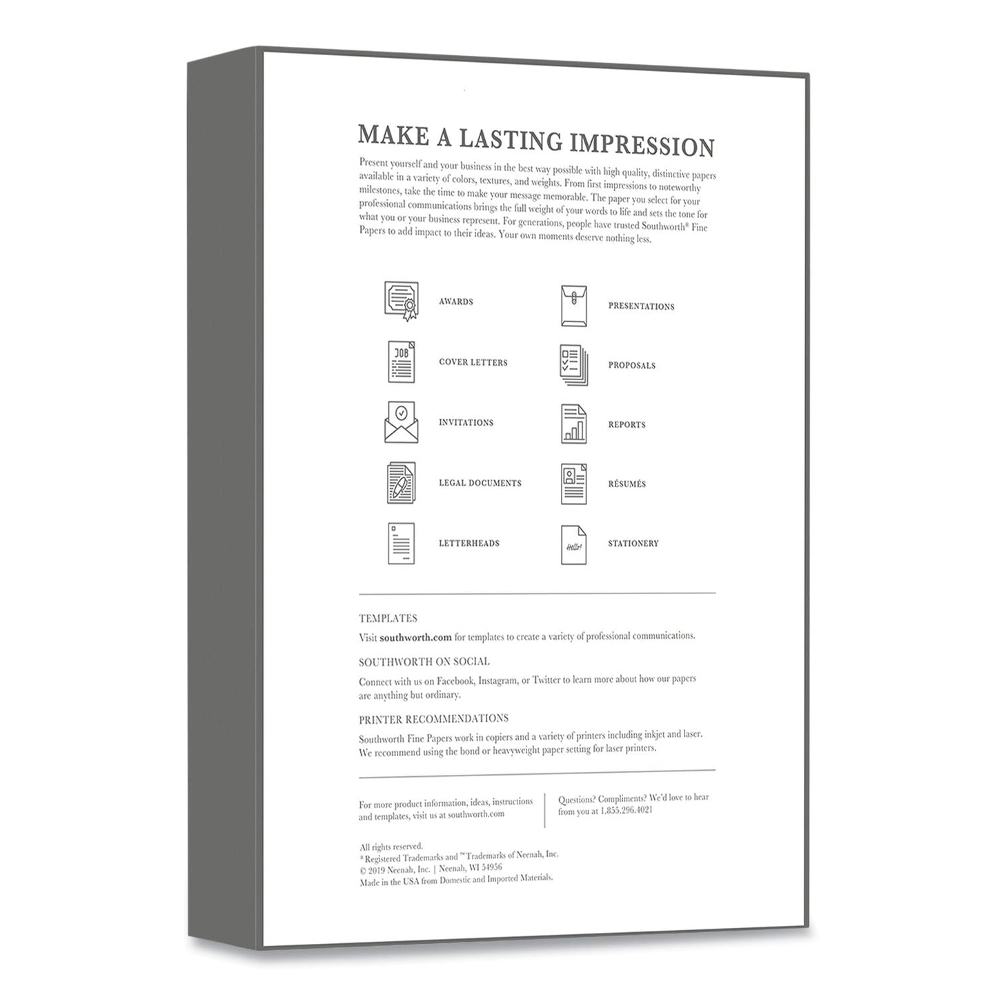 Southworth 25% Cotton Business Paper, 95 Bright, 20 lb Bond Weight, 8.5 x 11, White, 500 Sheets/Ream