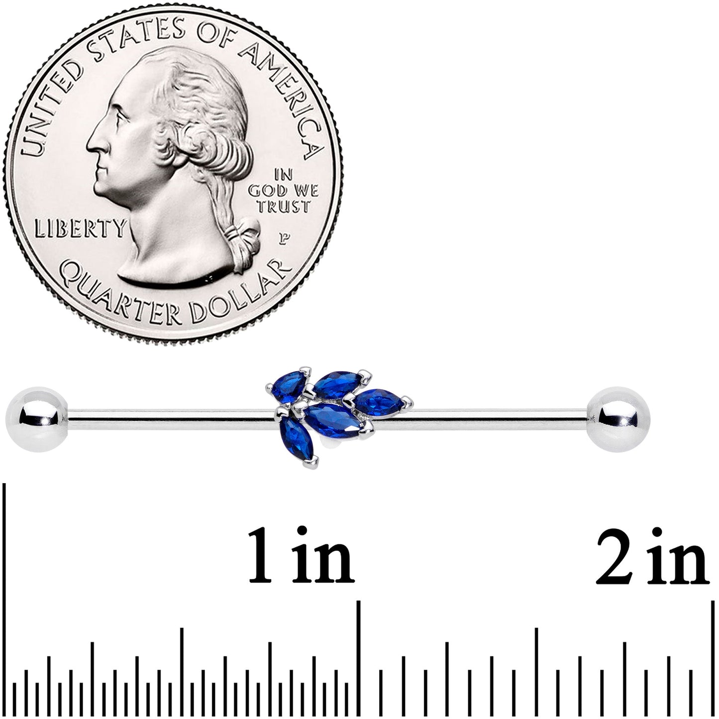 14G Blue Gem Leaf Cluster Industrial Barbell 38mm