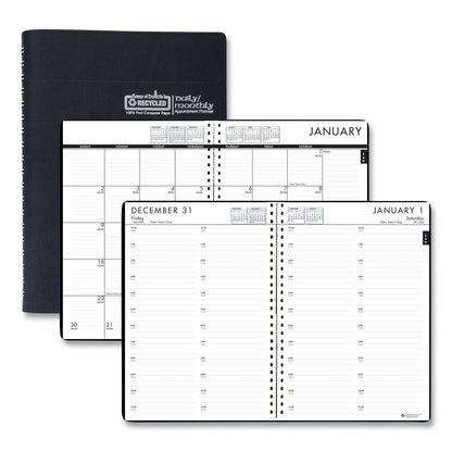 House of Doolittle 24/7 Recycled Daily Appointment Book/Monthly Planner, 10 x 7, Black Cover, 12-Month (Jan to Dec): 2023