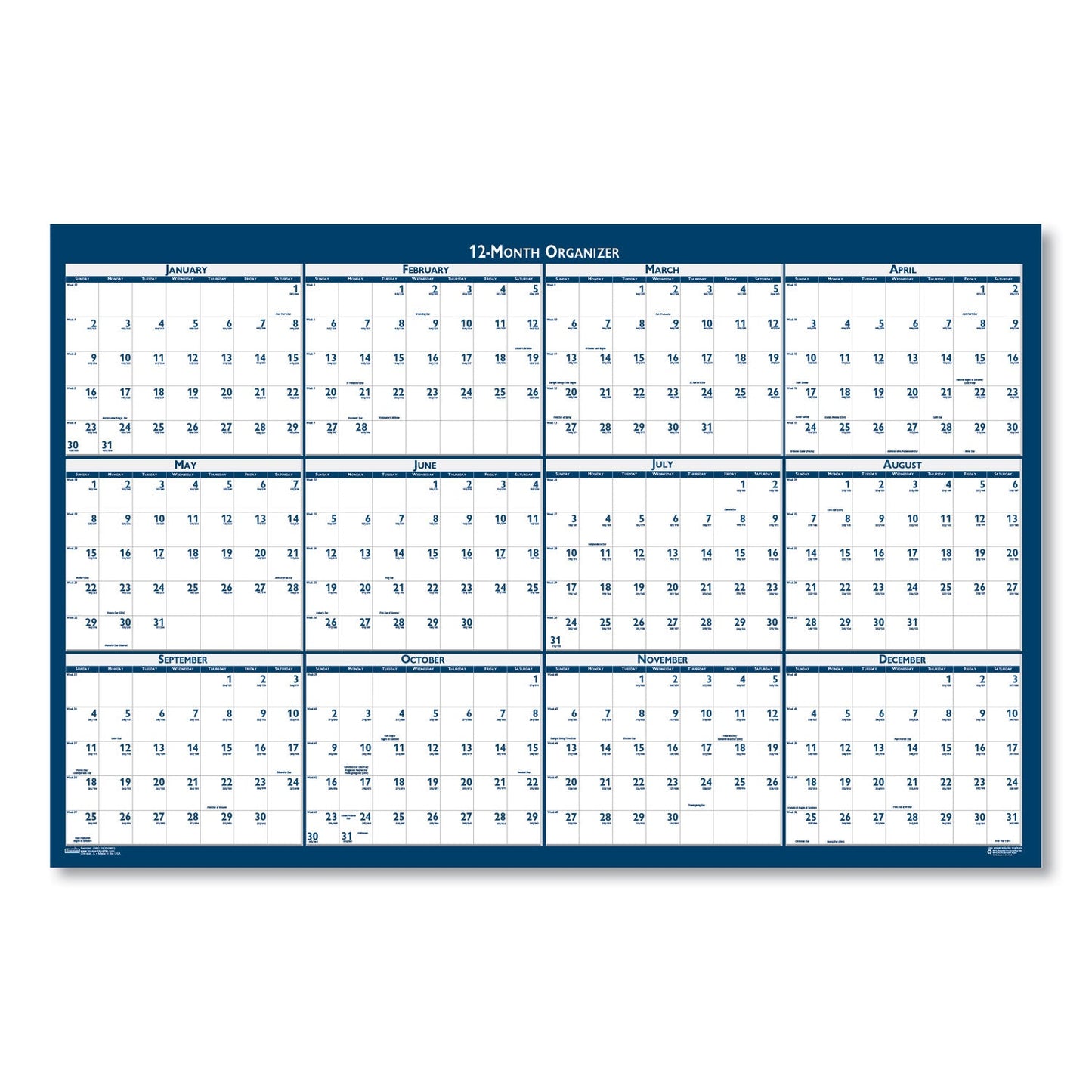 House of Doolittle Recycled Poster Style Reversible/Erasable Yearly Wall Calendar, 24 x 37, White/Blue/Gray Sheets, 12-Month (Jan to Dec): 2023