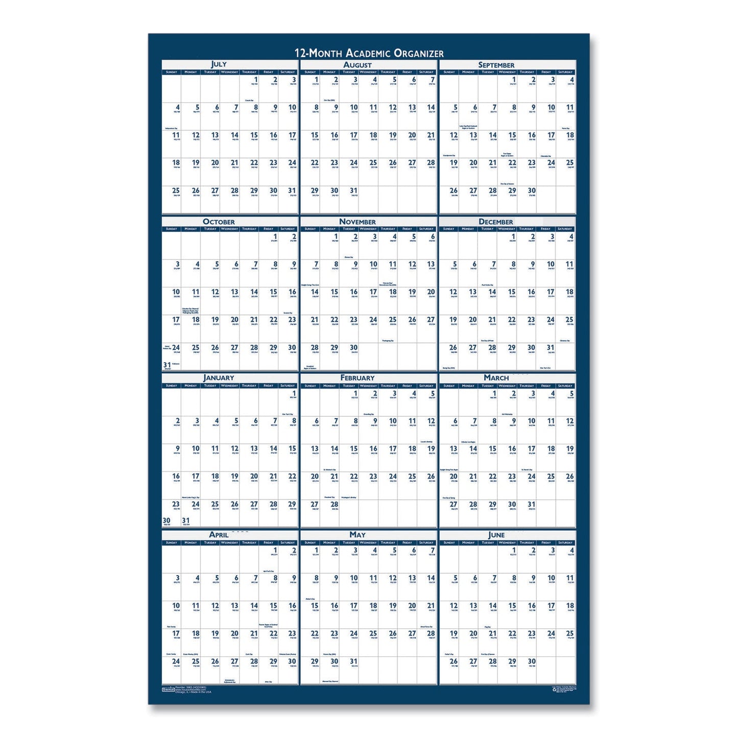 House of Doolittle Academic Year Recycled Poster Style Reversible/Erasable Yearly Wall Calendar, 24 x 37, 12-Month (July to June): 2022 to 2023