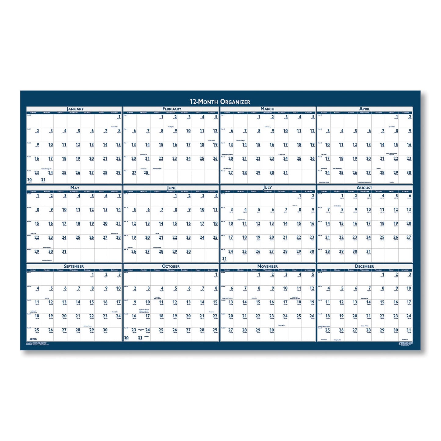 House of Doolittle Recycled Poster Style Reversible/Erasable Yearly Wall Calendar, 18 x 24, White/Blue/Gray Sheets, 12-Month (Jan to Dec): 2023