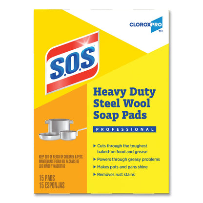 S.O.S. Steel Wool Soap Pads, 2.5 x 2.5, Steel, 15 Pads/Box, 12 Boxes/Carton