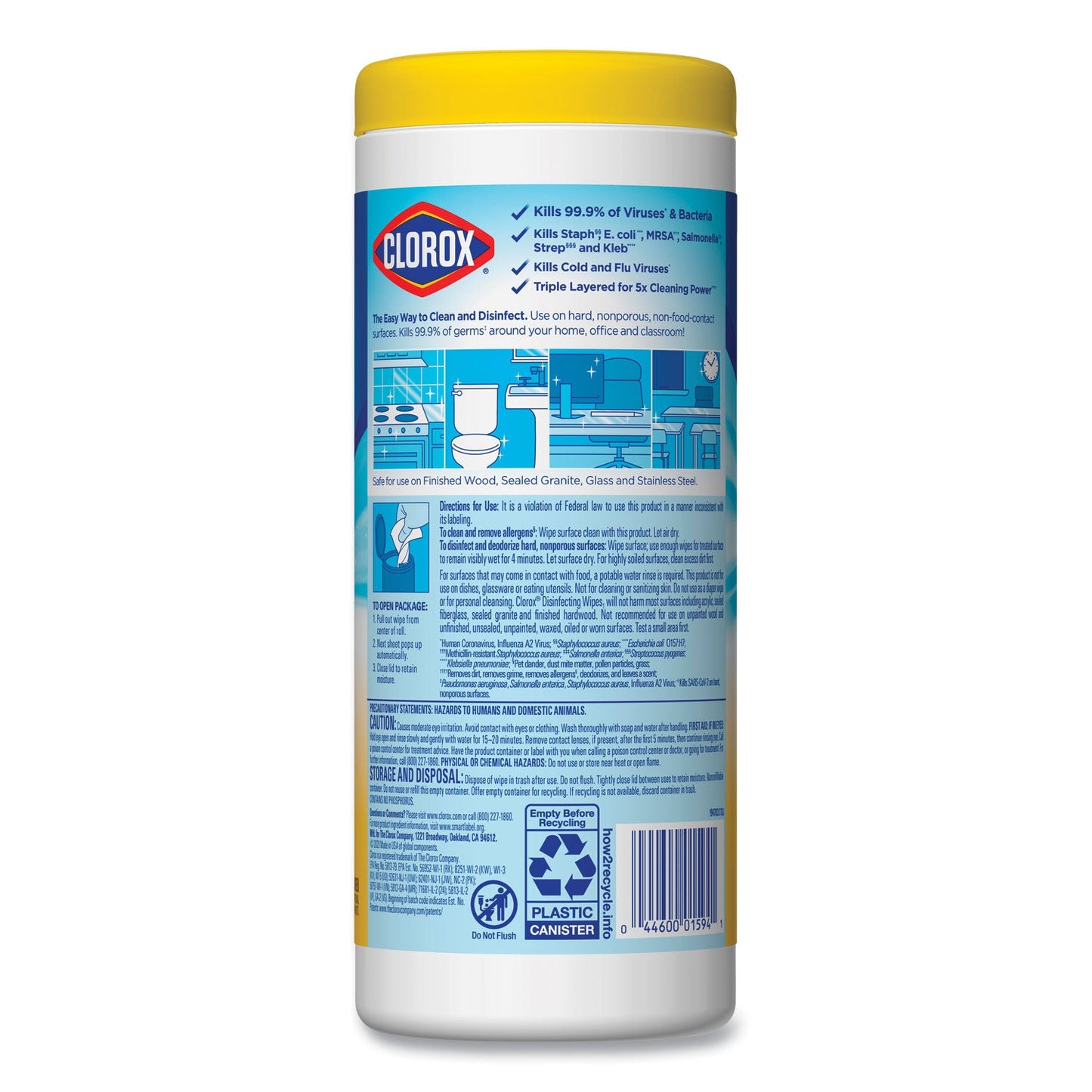 Clorox Disinfecting Wipes, 7 x 8, Crisp Lemon, 35/Canister, 12/Carton