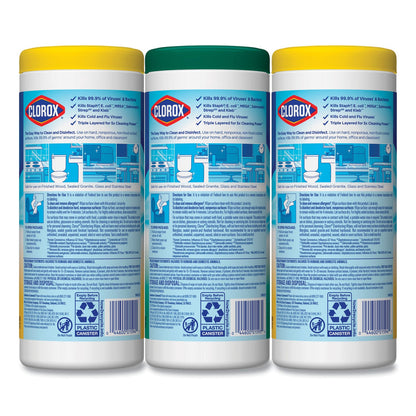 Clorox Disinfecting Wipes, 7 x 8, Fresh Scent/Citrus Blend, 35/Canister, 3/Pack