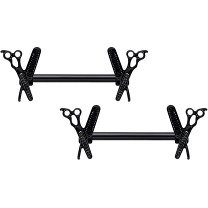 14G 9/16 Black Scissors Comb Barbell Nipple Ring Set