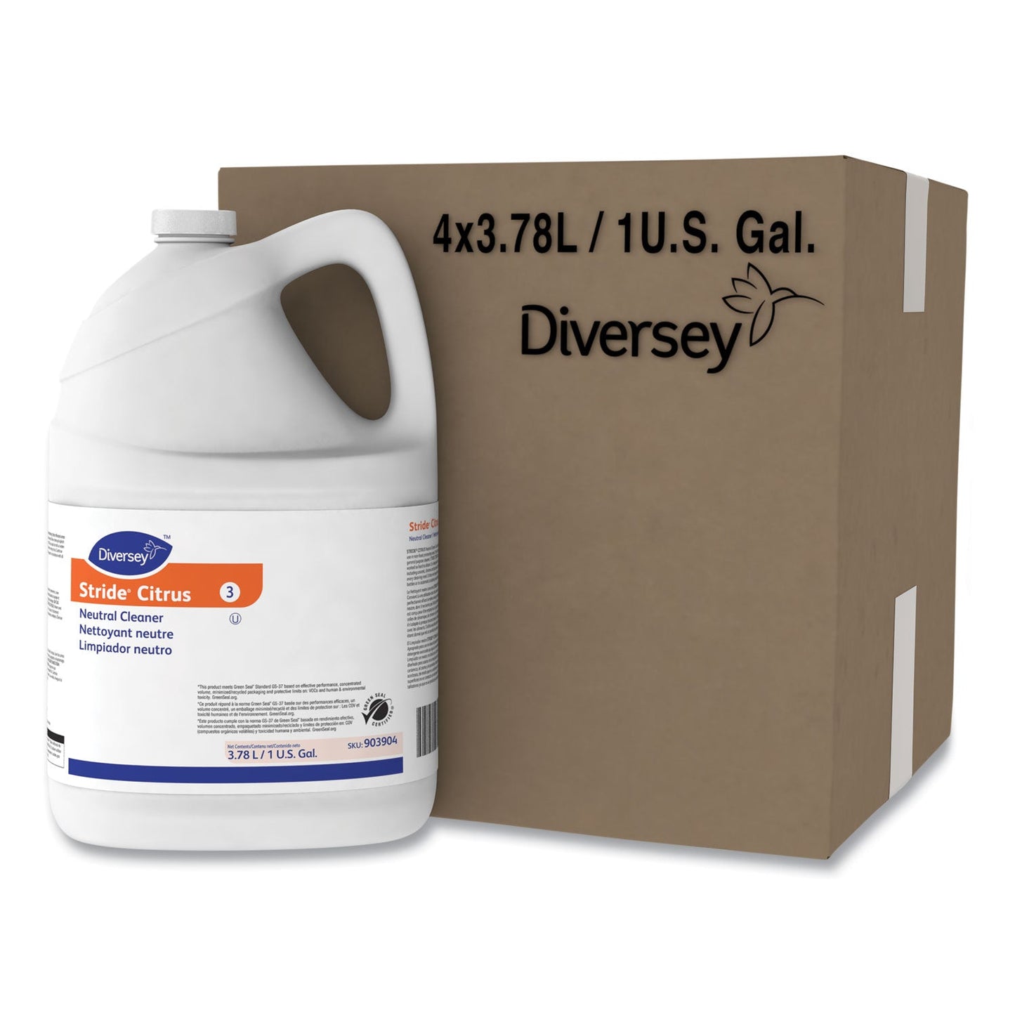 Diversey Stride Neutral Cleaner, Citrus, 1 gal, 4 Bottles/Carton