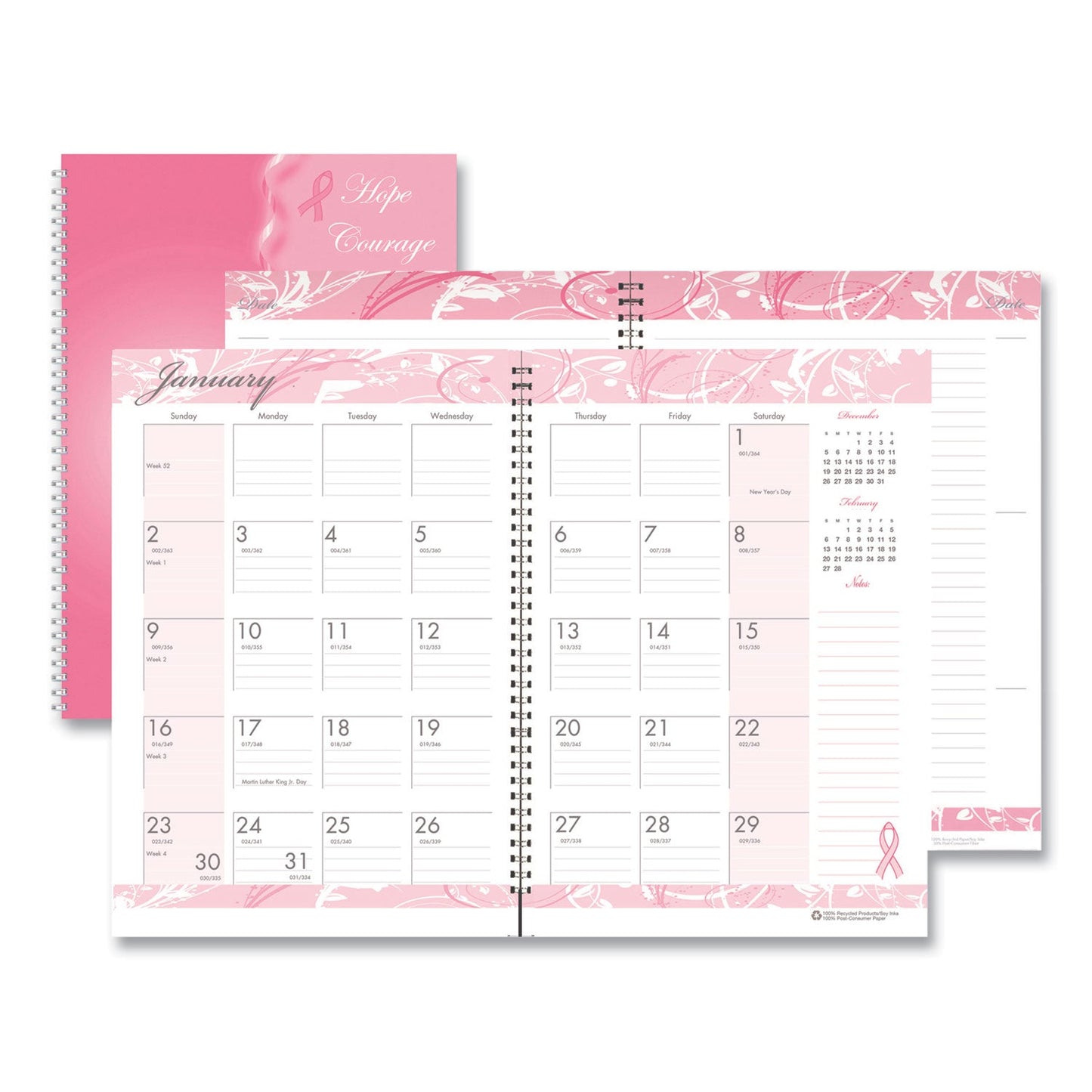 House of Doolittle Breast Cancer Awareness Recycled Ruled Monthly Planner/Journal, 10 x 7, Pink Cover, 12-Month (Jan to Dec): 2023