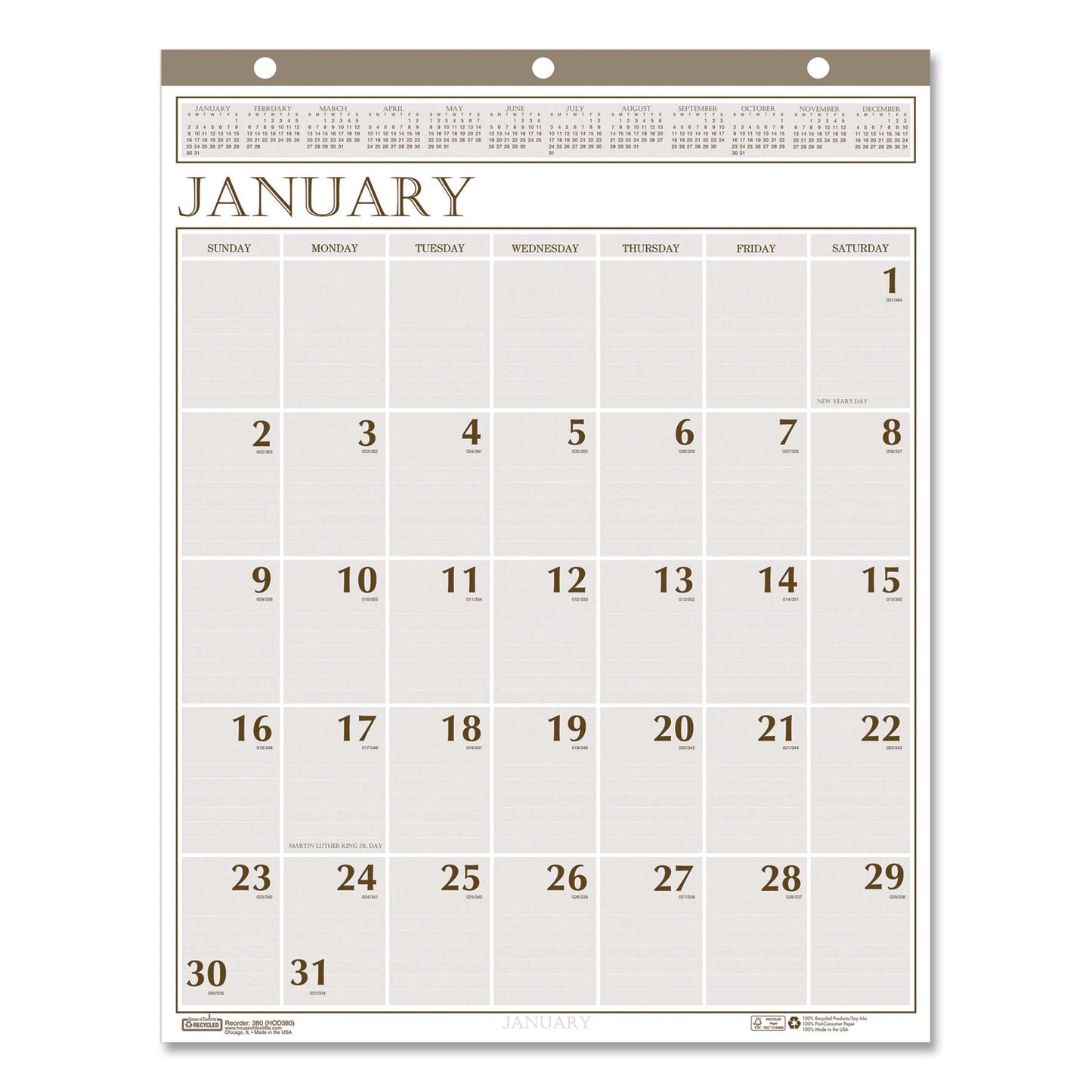 House of Doolittle Large Print Recycled Monthly Wall Calendar, 20 x 26, Beige Sheets, 12-Month (Jan to Dec): 2023