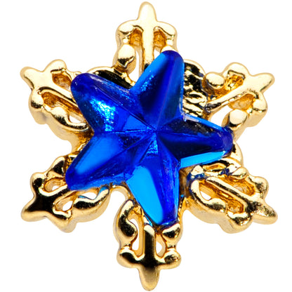 16G 5/16 Blue Gem Gold Tone Star Labret Monroe Tragus