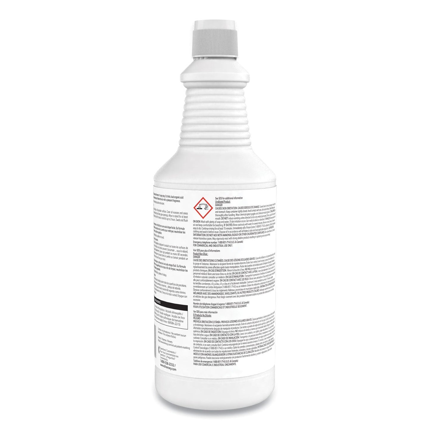 Diversey Crew Super Blue Mild Acid Bowl Cleaner, Citrus, 32 oz Squeeze Bottle, 12/Carton