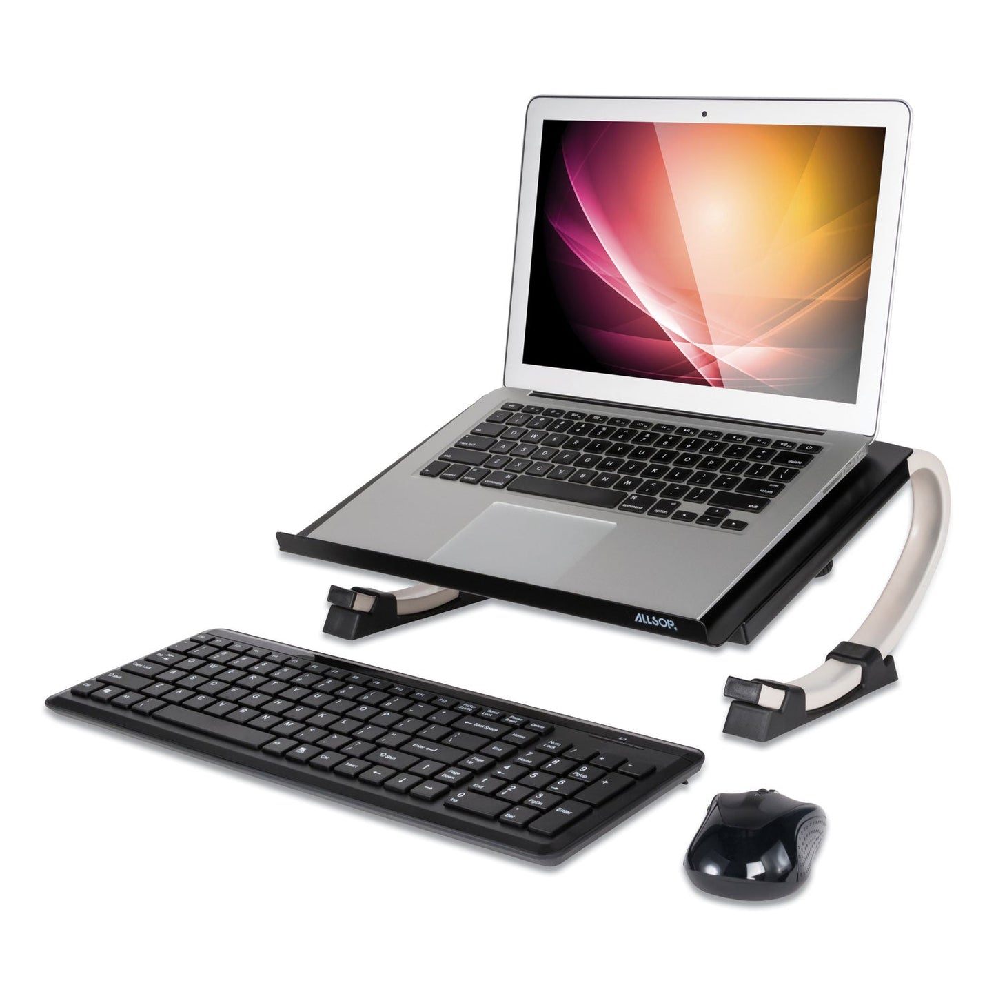 Allsop Redmond Adjustable Curve Notebook Stand, 15" x 11.5" x 6", Black/Silver, Supports 40 lbs