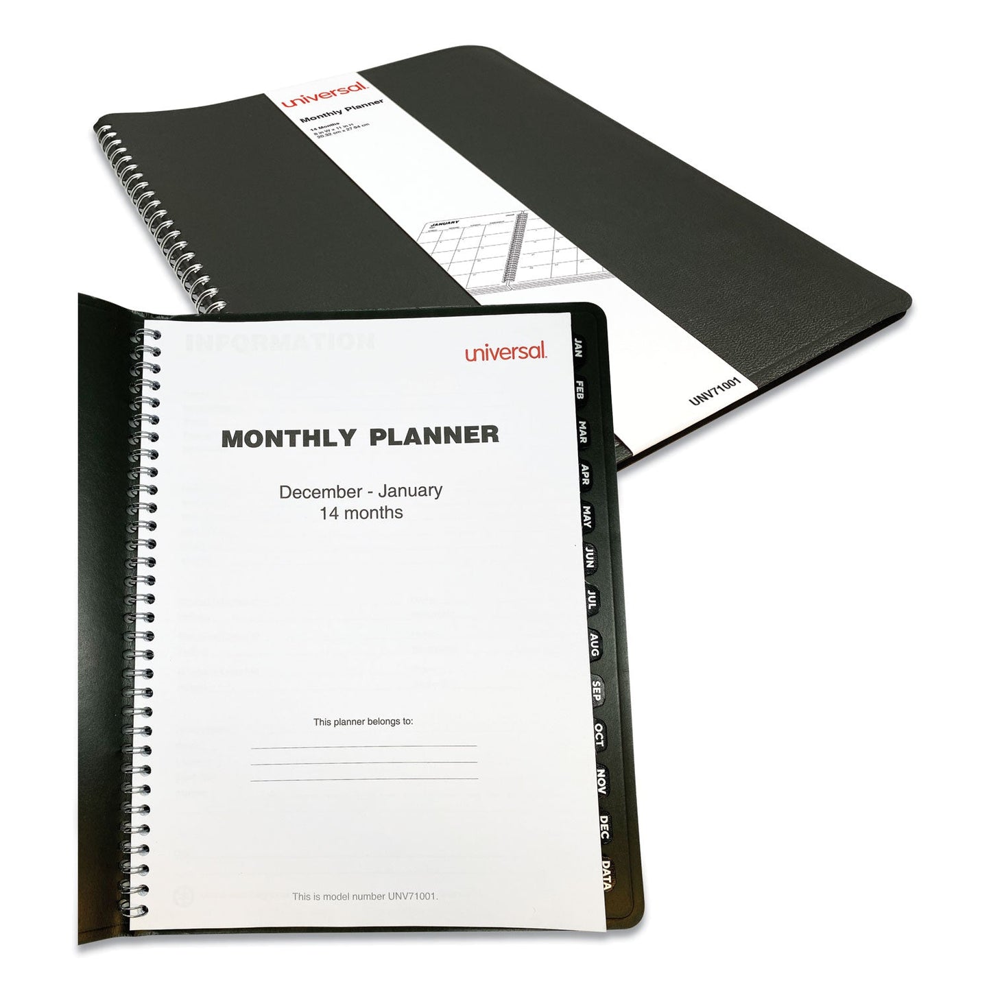 Universal Monthly Planner, 11 x 8, Black Cover, 14-Month, Dec 2022 through Jan 2024
