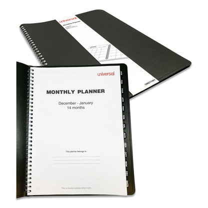 Universal Monthly Planner, 11 x 8, Black Cover, 14-Month, Dec 2022 through Jan 2024