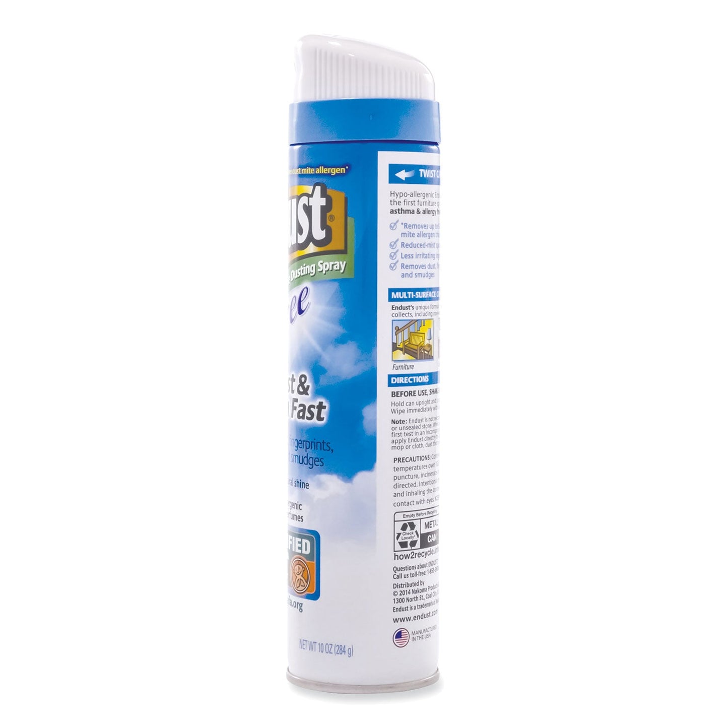 Diversey Endust Free Hypo-Allergenic Dusting and Cleaning Spray, 10 oz Aerosol Spray, 6/Carton