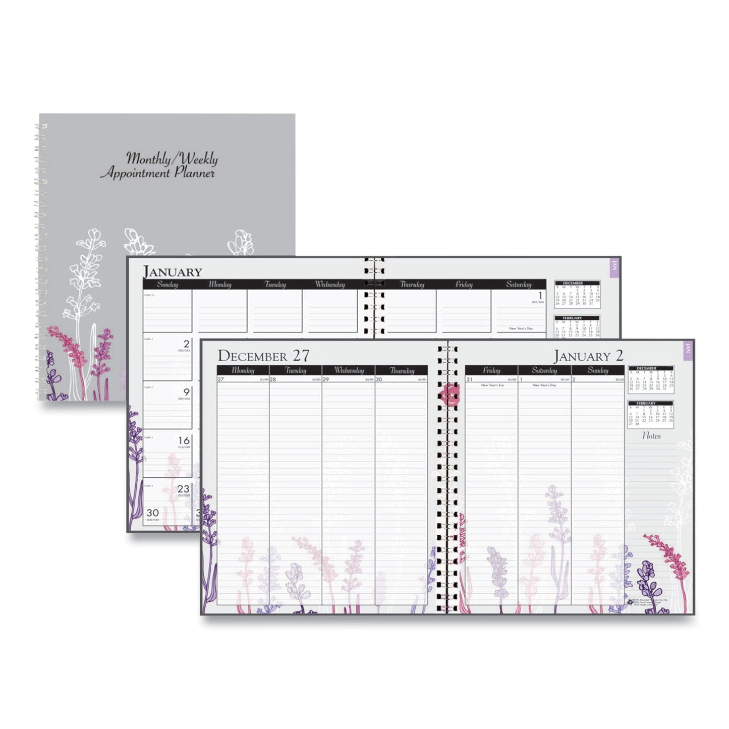 House of Doolittle Recycled Wild Flower Weekly/Monthly Planner, Wild Flowers Artwork, 9 x 7, Gray/White/Purple Cover, 12-Month (Jan-Dec): 2023
