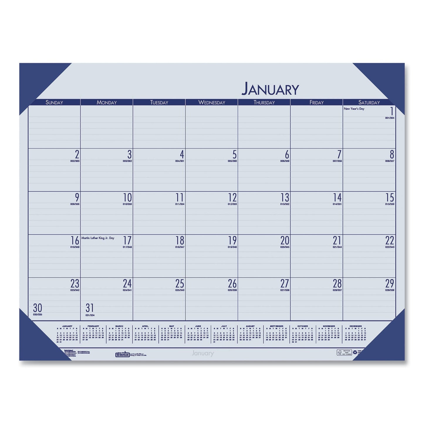 House of Doolittle EcoTones Recycled Monthly Desk Pad Calendar, 22 x 17, Ocean Blue Sheets/Corners, Black Binding, 12-Month (Jan-Dec): 2023