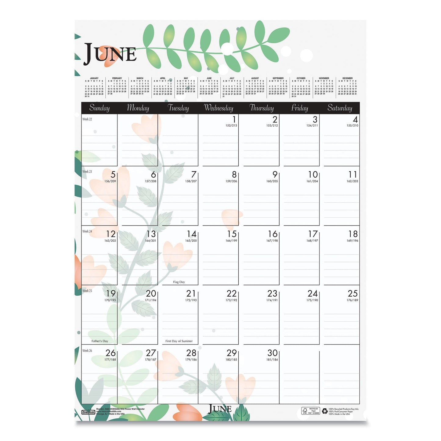 House of Doolittle Recycled Wild Flower Wall Calendar, Wild Flowers Artwork, 12 x 16.5, White/Multicolor Sheets, 12-Month (Jan to Dec): 2023