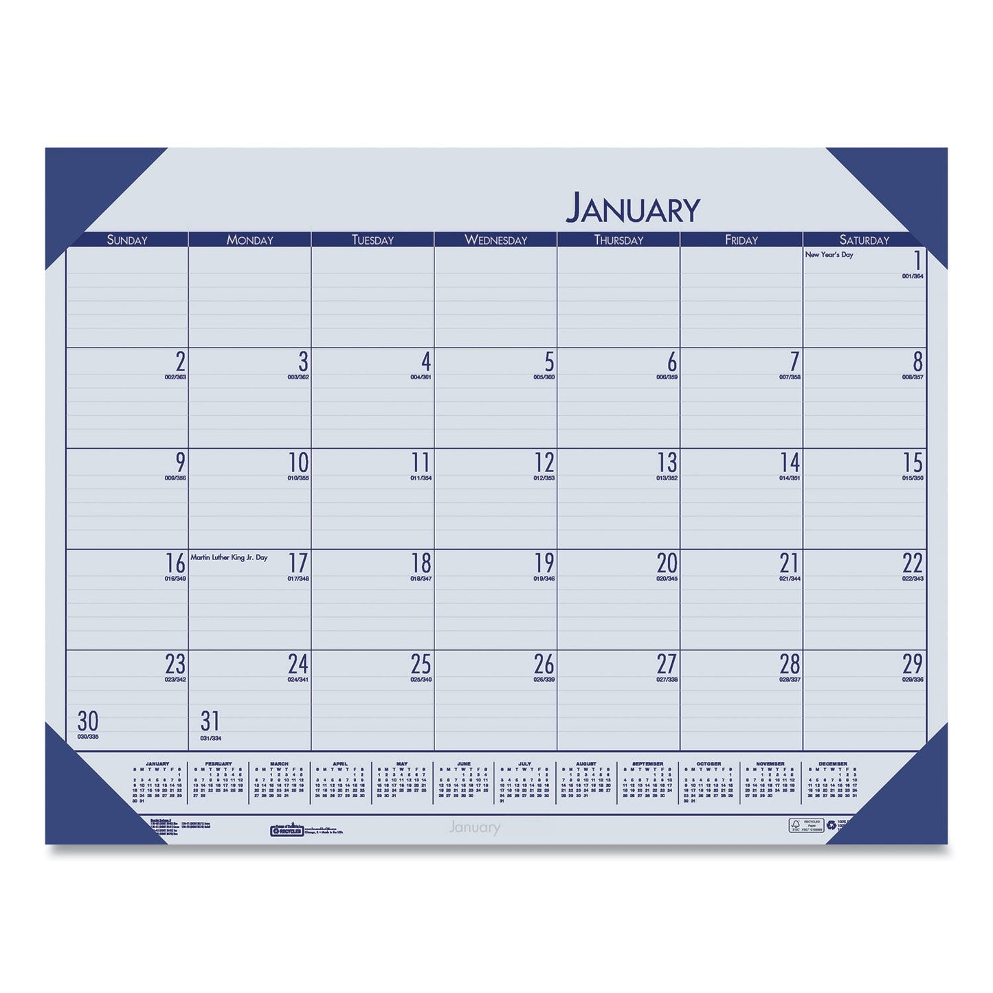 House of Doolittle EcoTones Recycled Monthly Desk Pad Calendar, 18.5 x 13, Ocean Blue Sheets/Corners, Black Binding, 12-Month (Jan to Dec): 2023