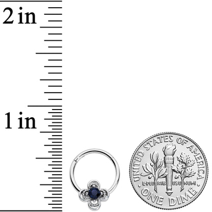16G 3/8 Blue Gem Stylized Deco Cross Hinged Segment Ring