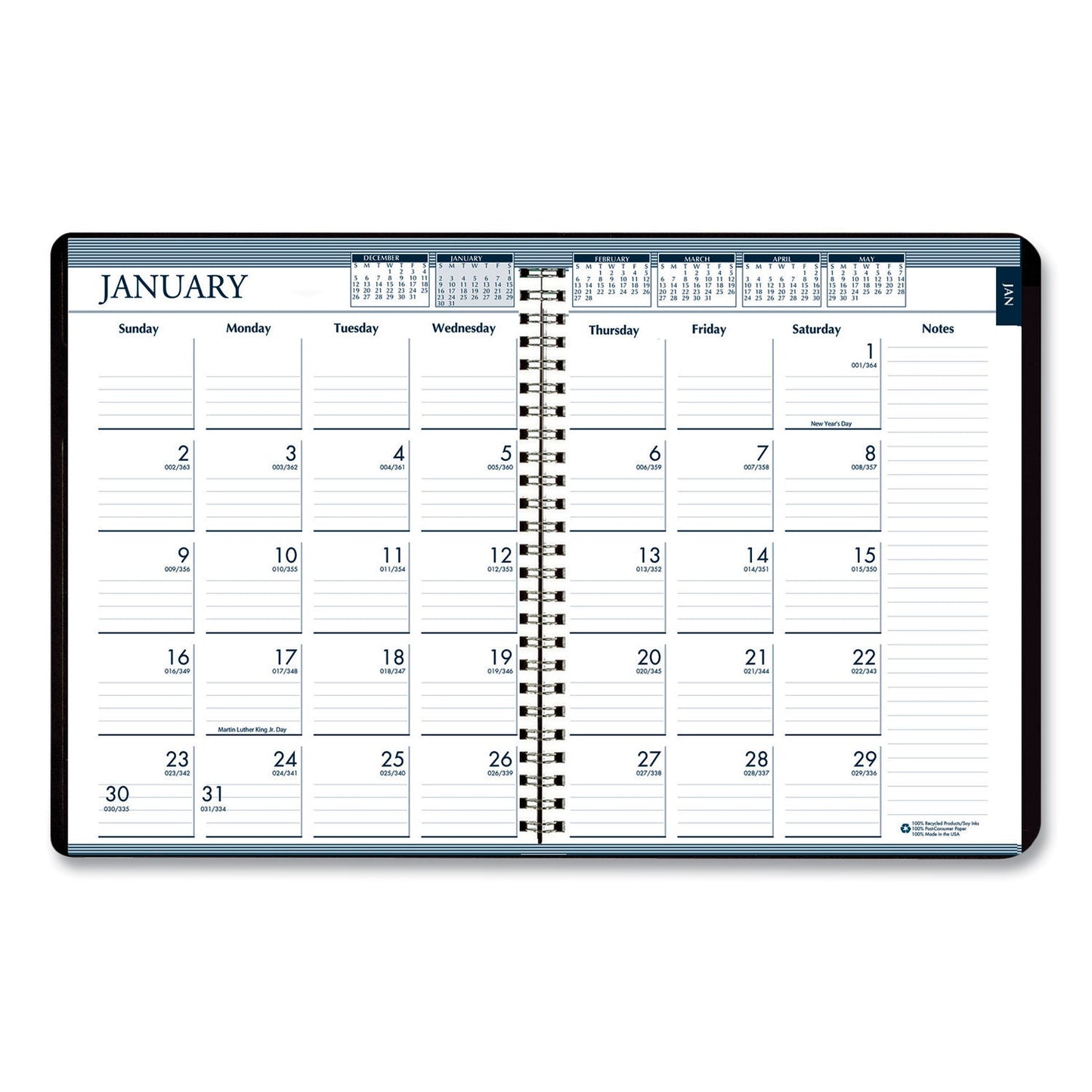 House of Doolittle Recycled Monthly Weekly 7 Day Planner, 8.75 x 6.88, Black Cover, 12-Month (Jan to Dec): 2023