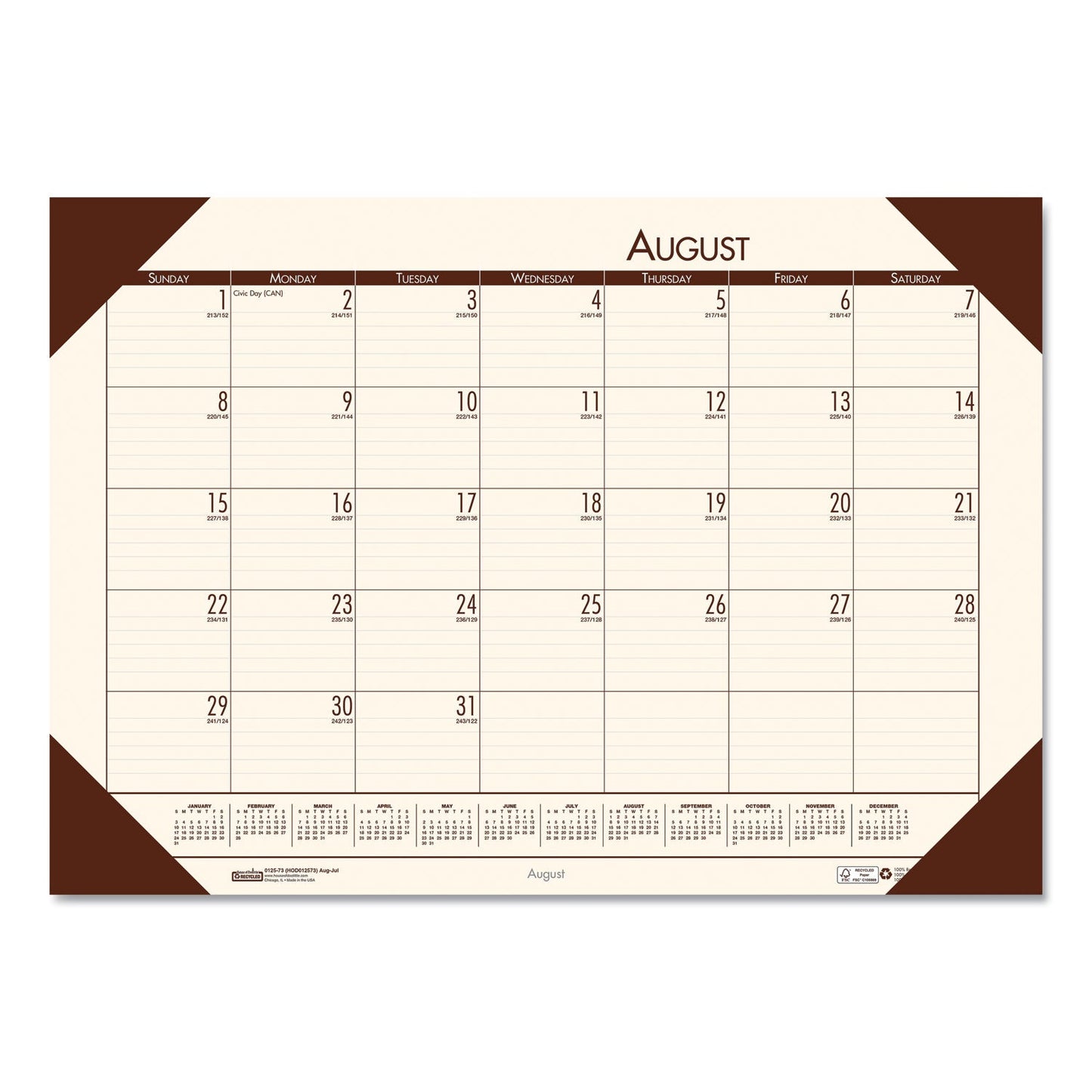 House of Doolittle EcoTones Recycled Academic Desk Pad Calendar, 18.5 x 13, Cream Sheets, Brown Corners, 12-Month (Aug to July): 2022 to 2023