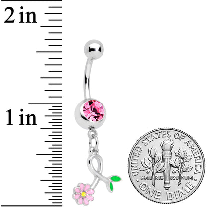 Pink Gem Daisy Curl Flower Dangle Belly Ring