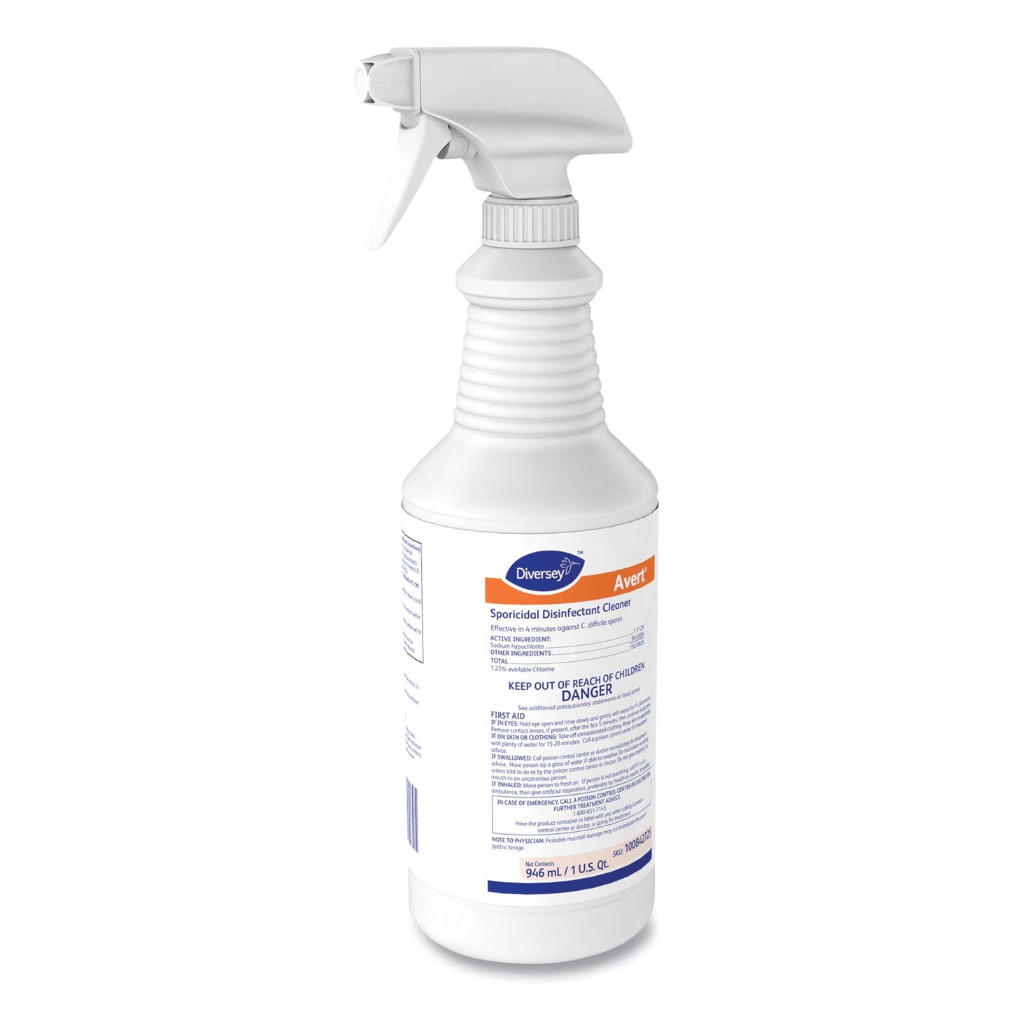 Diversey Avert Sporicidal Disinfectant Cleaner, 32 oz Spray Bottle, 12/Carton