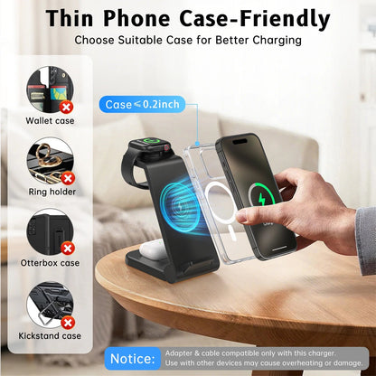 2025 3-in-1 Wireless Fast Charger - Travel Charging Station for iPhone 17-13, Apple Watch & AirPods - Perfect Gift for Home & Office