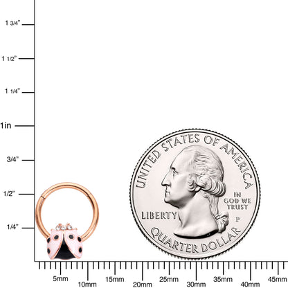 16G 3/8 Clear Gem Rose Gold Tone Lil Ladybug Hinged Segment Ring