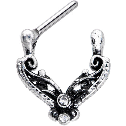 16G 3/8 Clear Gem Scrollwork Cartilage Clicker