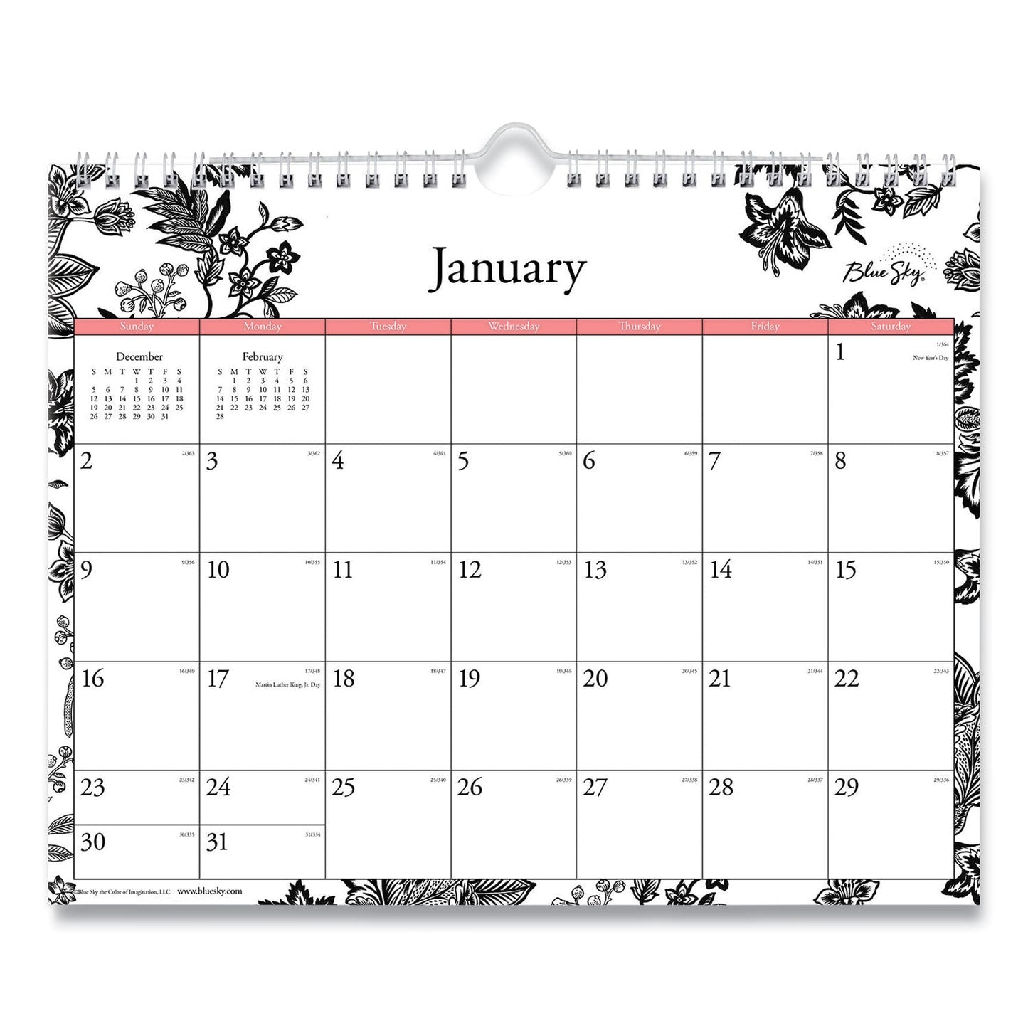 Blue Sky Analeis Wall Calendar, Analeis Floral Artwork, 11 x 8.75, White/Black/Coral Sheets, 12-Month (Jan to Dec): 2023