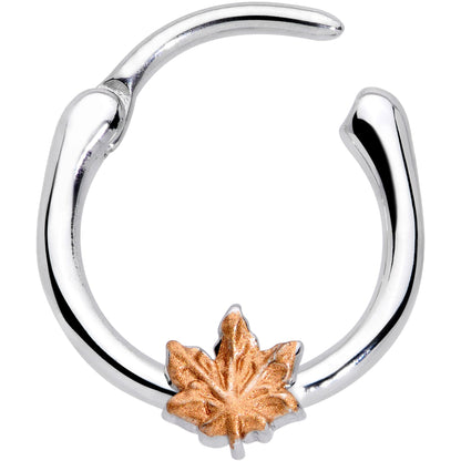 16G 3/8 Rose Gold Tone Fall Autumn Leaf Cartilage Clicker