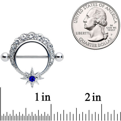 14G 3/4 Clear Blue Gem Evening Star Nipple Shield Set