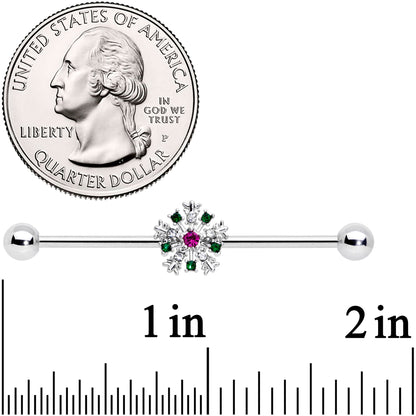 14G Clear Red Gem Christmas Industrial Barbell 38mm
