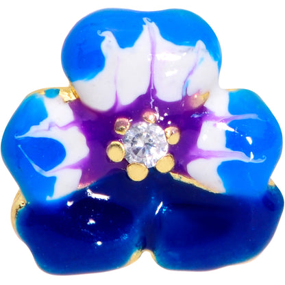 16G 5/16 Clear CZ Gem Gold Tone Blue Spring Flower Labret Monroe