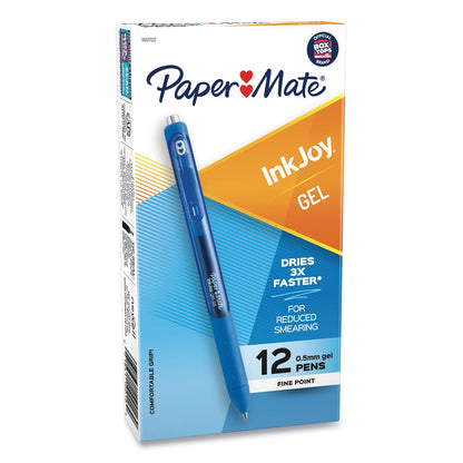 Paper Mate InkJoy Gel Pen, Retractable, Micro 0.5 mm, Blue Ink, Blue Barrel, Dozen