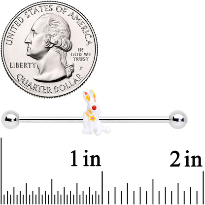14G Red Gem White Easter Bunny Industrial Barbell 38mm