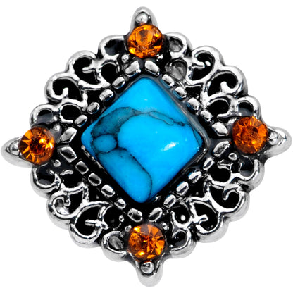 20G 5/16 Yellow Gem Blue Faux Turquoise Rhombus Nose Ring